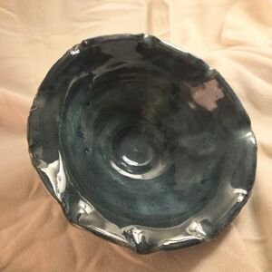 Artist Signed Heavily Glazed Blue /green Ceramic Bowl